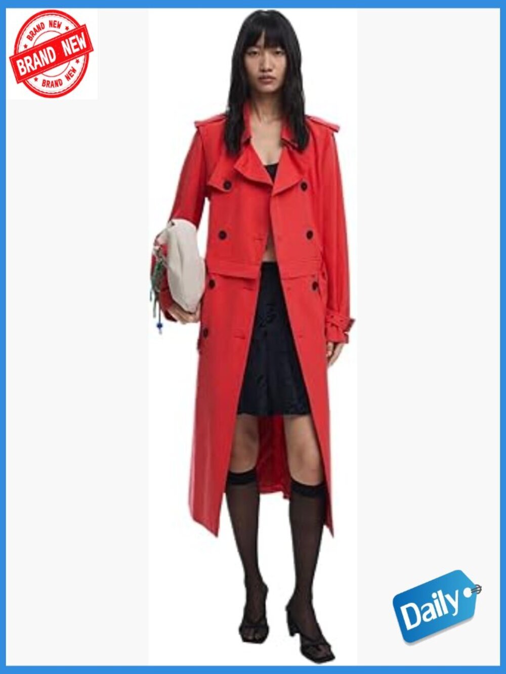 Button-Front Trench Coat Notch Collar Cotton Blend Long Sleeve Fall Outerwear